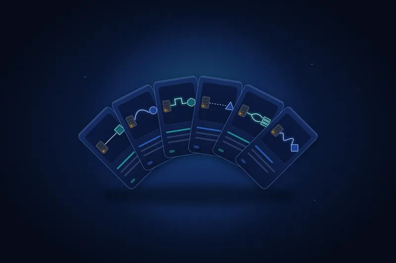 Six glass cards fanned out, each showing a different modernization path
